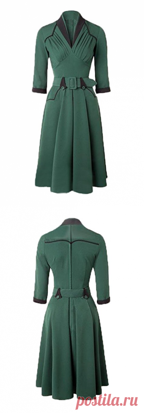 Ez-sofei Women's Vintage Autumn Pleated Chest Cocktail Dress at Amazon Women’s Clothing store: