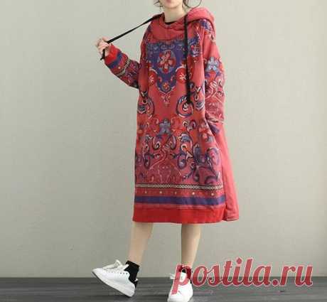 Women Hooded midi dress longsleeved dress Loose bottoming | Etsy