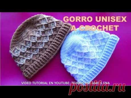 Gorro UNISEX a crochet Rombos en Relieves paso a paso para varones y mujeres - YouTube