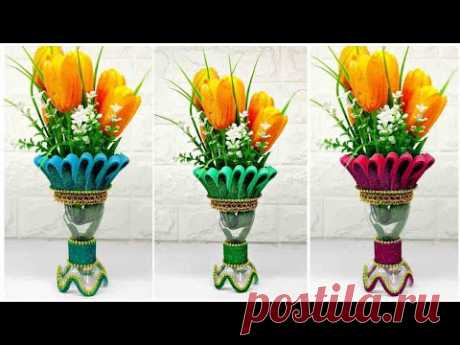 Vas bunga cantik dari botol plastik bekas || Flower vase ideas || Plastic bottle craft ideas