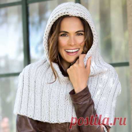 Удобный капюшон в резинку спицами
