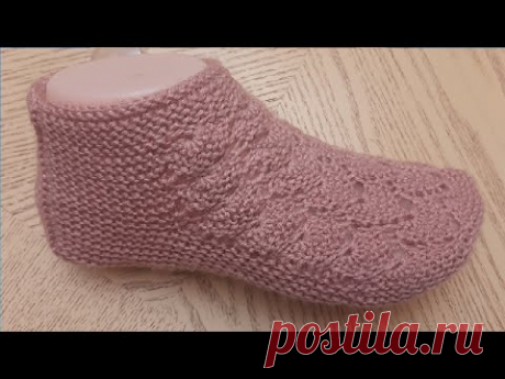 НОВИНКА 2021 : Классные ажурные тапочки-следки на двух спицах без швов   // patik modelleri