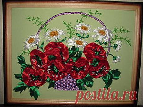 Вышиваем корзинку атласными лентами. - Ярмарка Мастеров - ручная работа, handmade