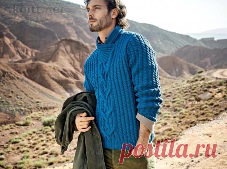 Мужской пуловер с узорами Косы.