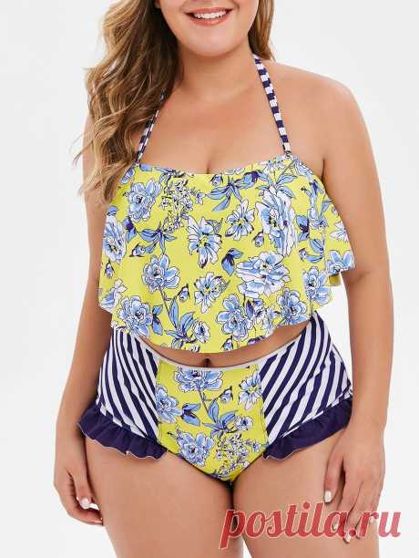 [35% OFF] 2020 Plus Size Floral Print Ruffle Bikini Set In Multicolor A | DressLily