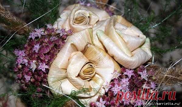 Цветы из шишек, семечек, листьев кукурузы, фисташек и макарон