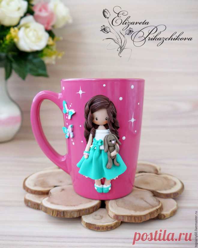 Купить Кружка с декором из полимерной глины 