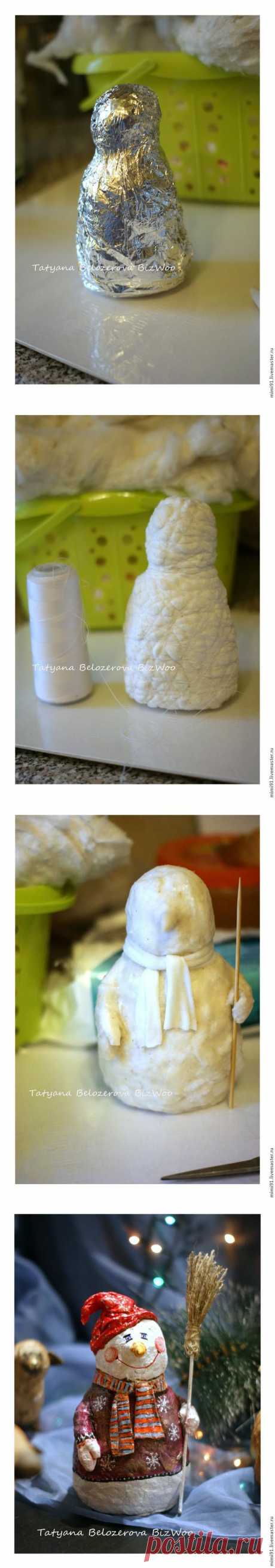 Снеговик в технике ватного папье-маше. Мастер-класс