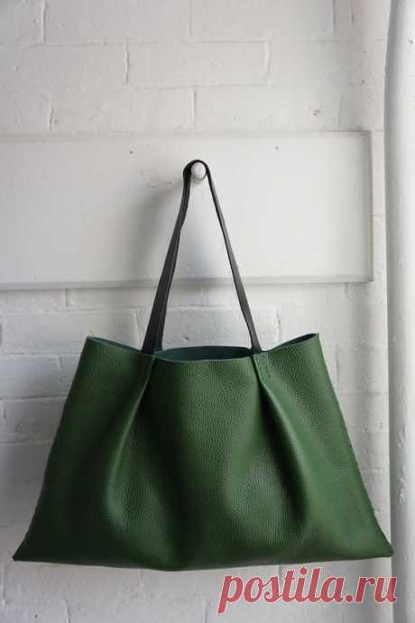 (291) Soft Pleated Bag - Green - Horizontal - made to order. $275.00, via Etsy. | bags