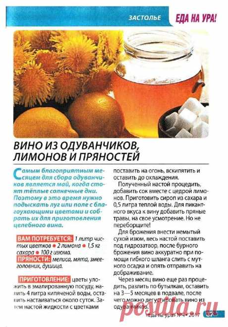 Вино из одуванчиков, лимонов и пряностей
