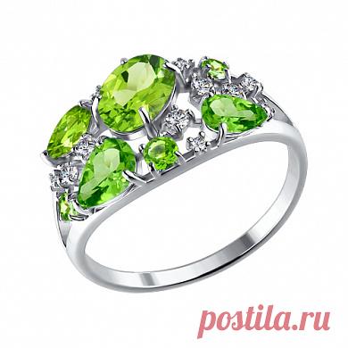 Серебряное кольцо с натуральными хризолитами и фианитами Sokolov 3 1 2 арт 92010280