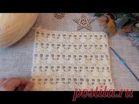 Вяжем легкий узор с чередованием плотных и ажурных дорожек крючком. (N 54).