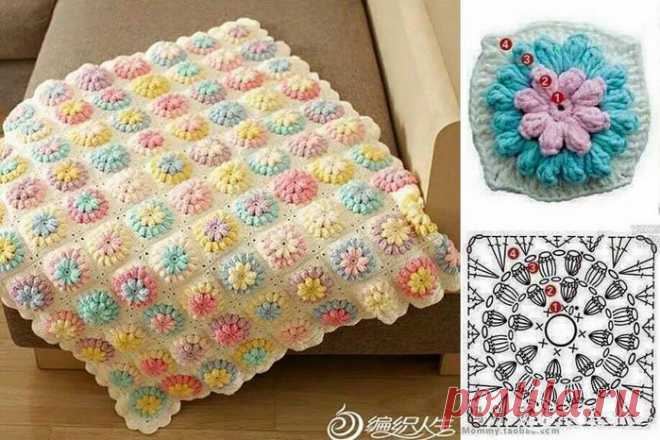 Детское одеяло или плед из цветочных мотивов. Крючком. Схема. / Обсуждение на LiveInternet - Российский Сервис Онлайн-Дневников