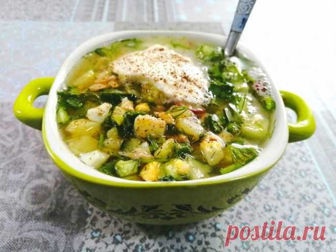 Окрошка с мясом на щавелевой отваре