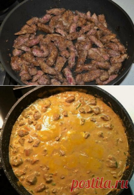 Говяжья печень в сметане с луком на сковороде — 5 пошаговых рецептов