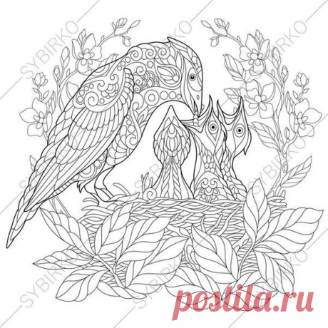 Jay Bird Nest. 2 Coloring Pages for Mother's day greeting cards. Animal coloring book pages for Adults. Instant Download Print  All items are DIGITAL DOWNLOADs !!! No physical product will be sent through the mail. After purchasing you will receive an INSTANT DOWNLOAD of coloring pages  You GET: ✔ Coloring pages in JPG and PDF formats ✔ High quality ✔ High resolution ✔ Print size suitable for A4 or A3 paper formats ✔