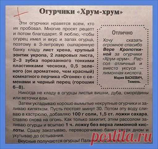 Рецепт огурчиков 