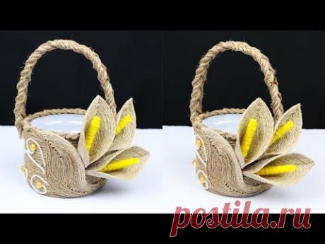 How to make a beautiful basket with jute rope and plastic bottle | best out of waste