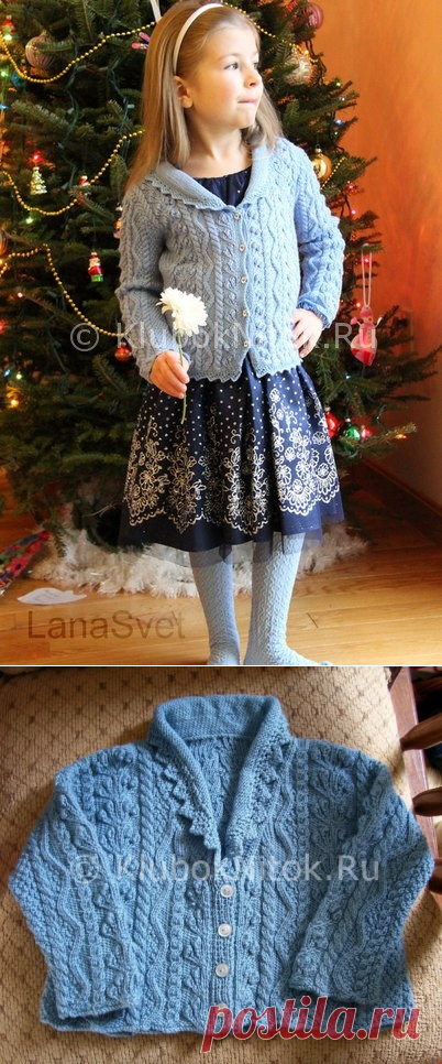 Голубой жакет для девочки | Вязание для девочек | Вязание спицами и крючком. Схемы вязания.
