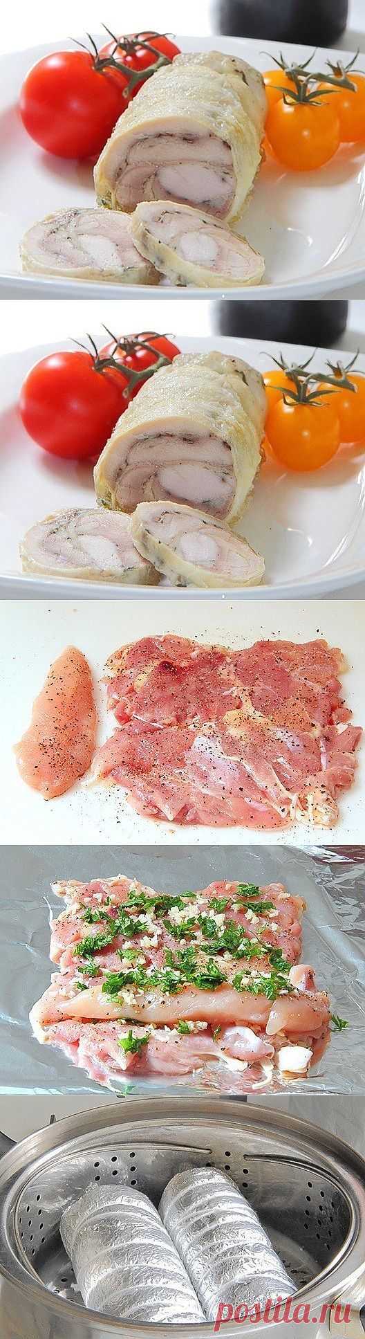 Как приготовить блюдо "лёгкий, нежный, аппетитный! почти диетический, паровой куриный рулет." - рецепт, ингридиенты и фотографии | sloosh