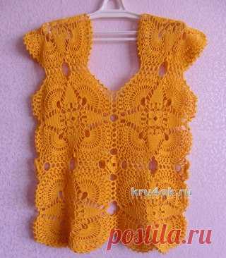 Летняя кофточка Шафран. Работа Светланы Шевченко

Летняя кофточка “Шафран” связана из хлопковой пряжи “Ромашка” из ажурных квадратных мотивов. Фигурные края мотивов удачно образуют рукава “крылышки” и вырез “сердечко”. В работе использована схема из журнала “Диана”.

Источник: http://kru4ok.ru/letnyaya-koftochka-shafran-rabota-sv..