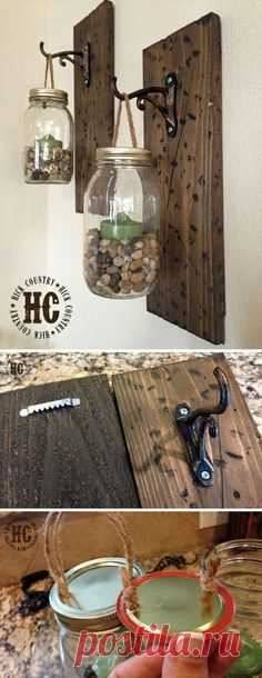 20+ DIY для вашего деревенского домашнего декора - для творческого сока Rustic DIY Mason Jar Wall Lanterns.  Больше