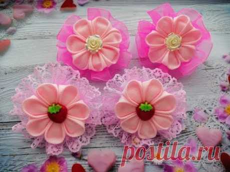 Маленькие бантики на первые хвостики Канзаши / Small bows on the first ponytails/ Pequenos laços
