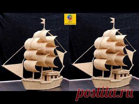 How to make a boat model with Jute and Cardboard | Jute boat/Ship showpiece making | Jute Craft Idea