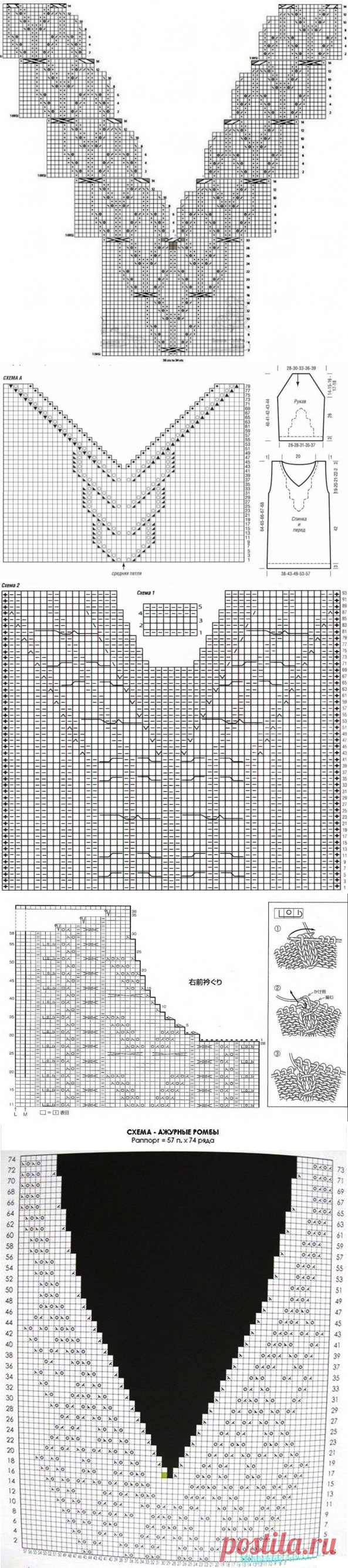 Разные схемы вывязывания красивых горловин — Сделай сам, идеи для творчества - DIY Ideas