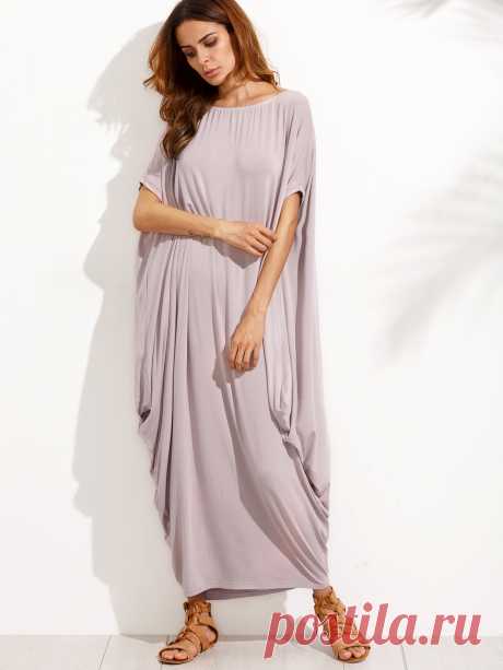 Сиреневое макси платье оригинального кроя