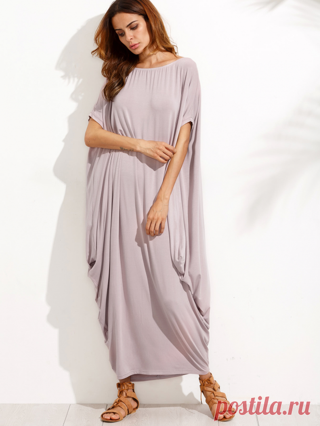 Сиреневое макси платье оригинального кроя