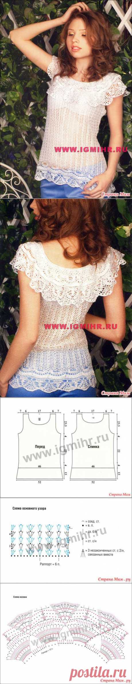 Белая ажурная кофточка с воланом и каймой - Все в ажуре... (вязание крючком) - Страна Мам