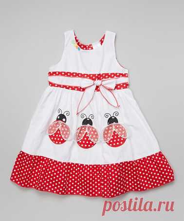 White & Red Ladybug Babydoll Dress - Infant Toddler & Girls