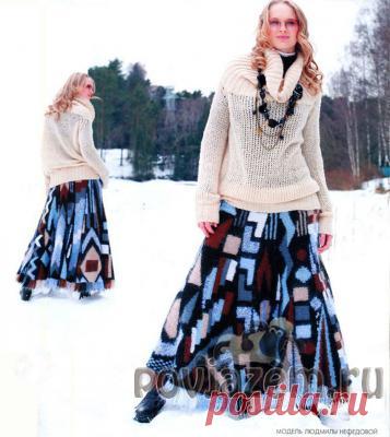 Юбка спицами в технике интарсии