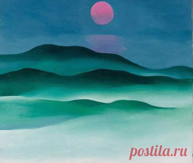 Zaramella - Paintings, Illustrations, Photos - Pink Monn over Water - Georgia O'Keeffe