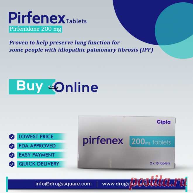 Здравоохранение и медицинаPirfenex 200 mg (пирфенидон) представляет собой пиридин для перорального применения, применяемый для лечения идиопатического легочного фиброза от легкой до умеренной степени (IPF - прогрессирующее заболевание легких). Хотите buy Pirfenex 200 mg online по самой низкой цене? Не нужно беспокоиться. Pirfenex 200 mg price в Drugsquare является разумной и доступной, относительно ниже, чем в других интернет-аптеках.