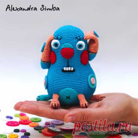 Собачка Пуговка амигуруми. Схемы и описания для вязания игрушек крючком! Бесплатный мастер-класс от Александры Simba по вязанию необычной собачки по имени Пуговка. Высота вязаной крючком игрушки примерно 10 см. Для изготовл…
