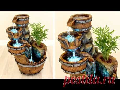 DIY Concrete Barrel Waterfall Fountain Pot ✔️ Faux Bois Tutorial ✔️ Fake Wood Crafts