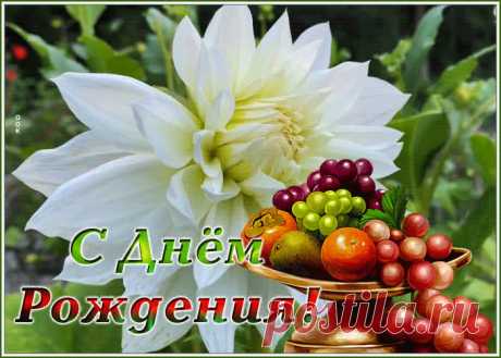 Открытка с днем рождения женщине с нежным цветком и фруктами - скачать бесплатно. Прикольная анимационная открытка с днем рождения женщине с нежным цветком и фруктами - отправить прямо сейчас.