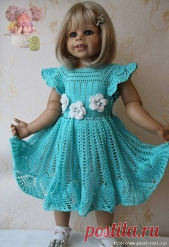 Очаровательное платье для девочки крючком «Голубка» — HandMade
