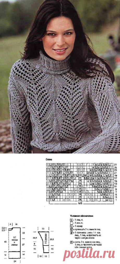 Схема свитера с горлом. Как вязать теплый свитер спицами | Домоводство для всей семьи