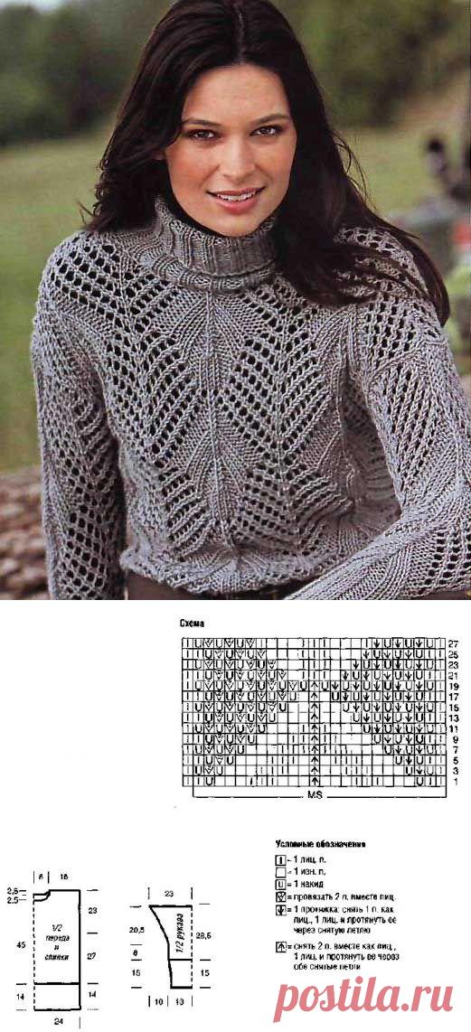 Схема свитера с горлом. Как вязать теплый свитер спицами | Домоводство для всей семьи