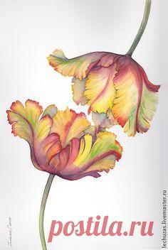 Touch. Tulips. Traditional art ( watercolor). Prof. paper: Canson 300 g/м2 (cotton). Svetlana Markina (LechuzaS) Size: 20cm*35cm