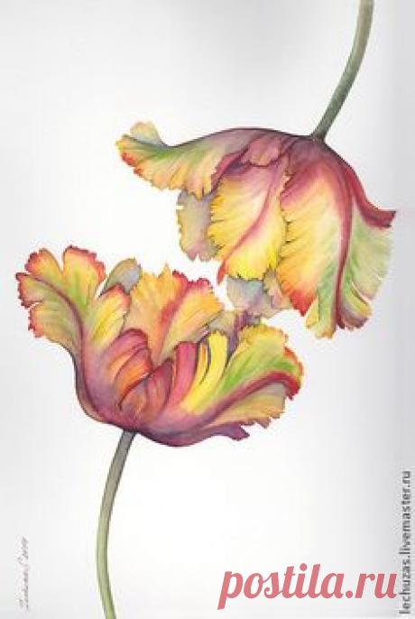 Touch. Tulips. Traditional art ( watercolor). Prof. paper: Canson 300 g/м2 (cotton). Svetlana Markina (LechuzaS) Size: 20cm*35cm