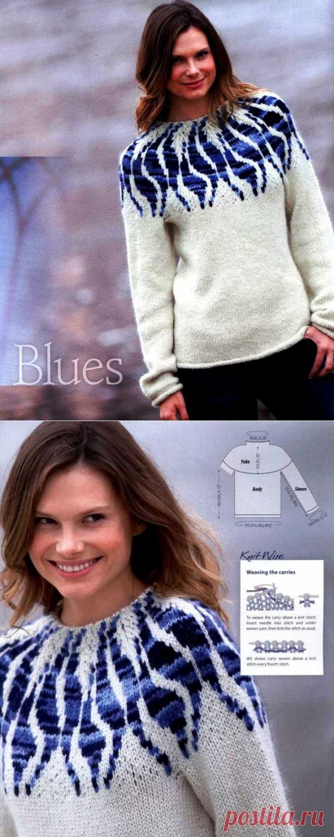 Пуловер с эффектной кокеткой.