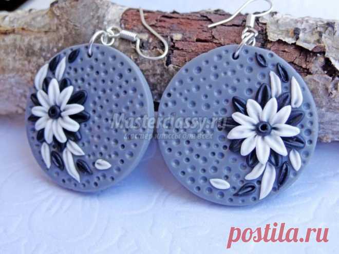 Черно-белые серьги из полимерной глины в технике филигрань. Мастер-класс с пошаговыми фото