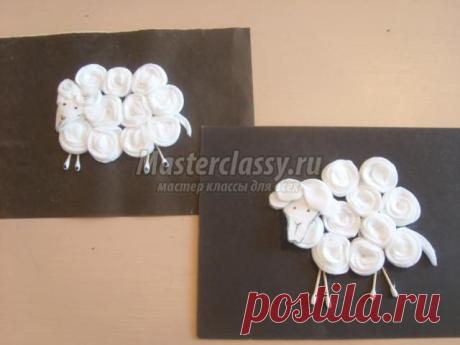 Новогодняя аппликация из ватных дисков. Овечка. Мастер-класс с пошаговыми фото