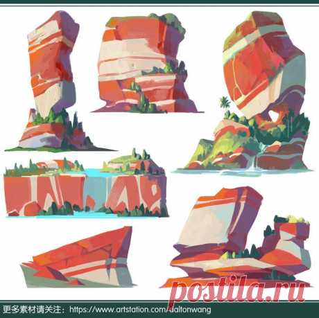 Рисунок. Скалы из разноцветного грунта.