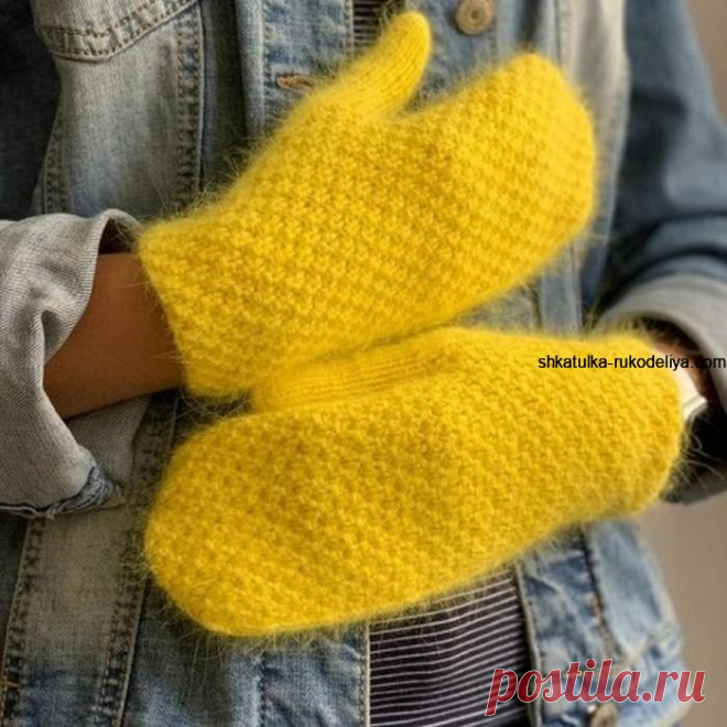 Варежки спицами из пуха норки. Варежки легко просто спицами
