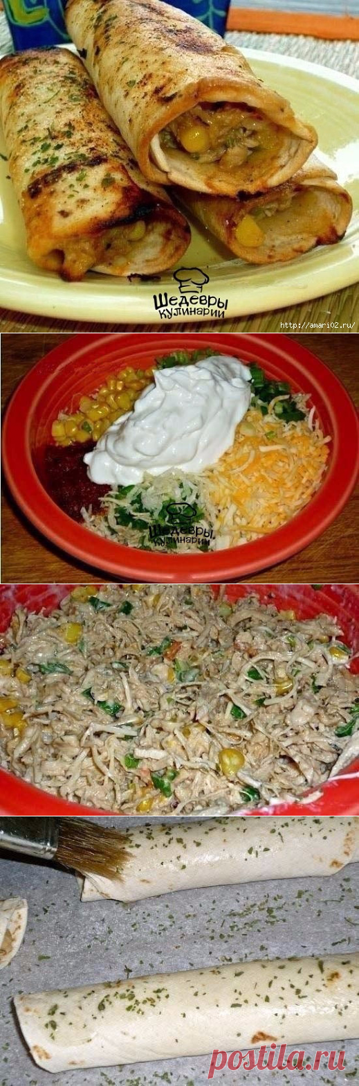 Запечённые куриные роллы в лаваше.